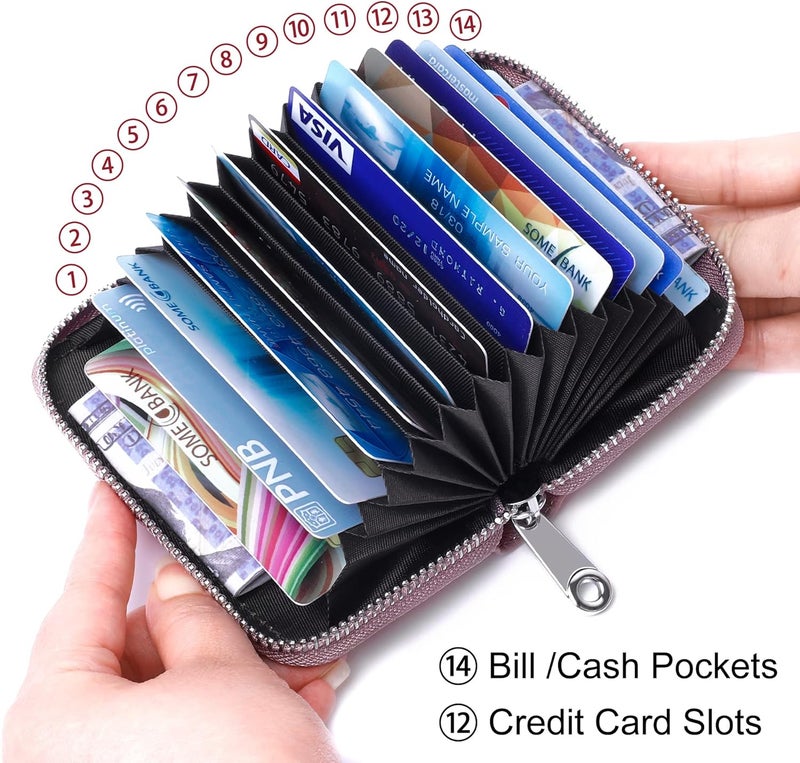 FEITH&FELLY Genuine Leather Credit Card Holder RFID Small Zipper Card Case Wallet for Women & Men - Image 2